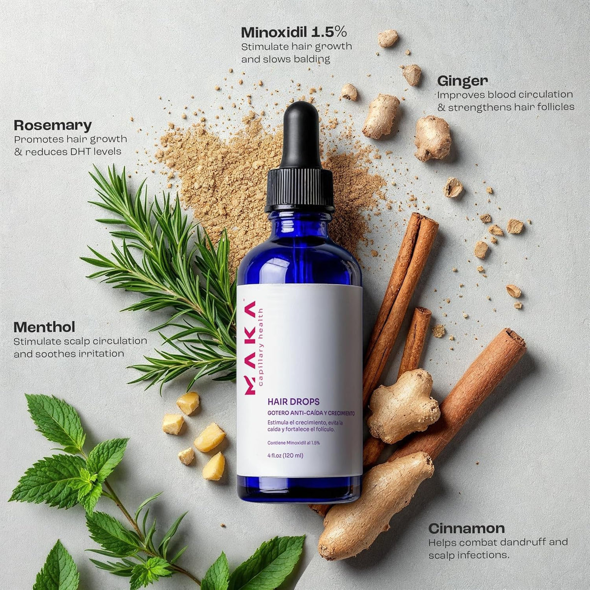 Maka Capilar Health drops on scalp application supports hair reactivation