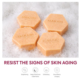 Makari soap lather demonstrating gentle exfoliation for smoother skin