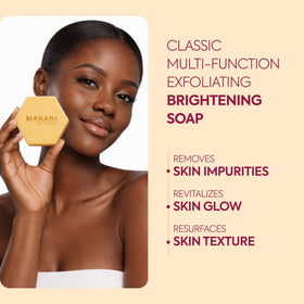 Makari packaging shot highlighting detoxifying cleanse and even skin tone