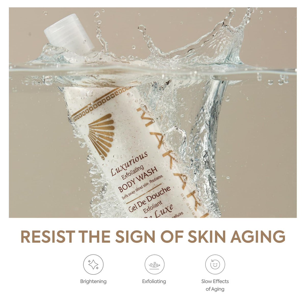 Makari Classic Exfoliating Body Wash apricot seed close-up texture.