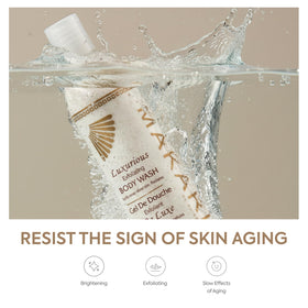 Makari Classic Exfoliating Body Wash apricot seed close-up texture.