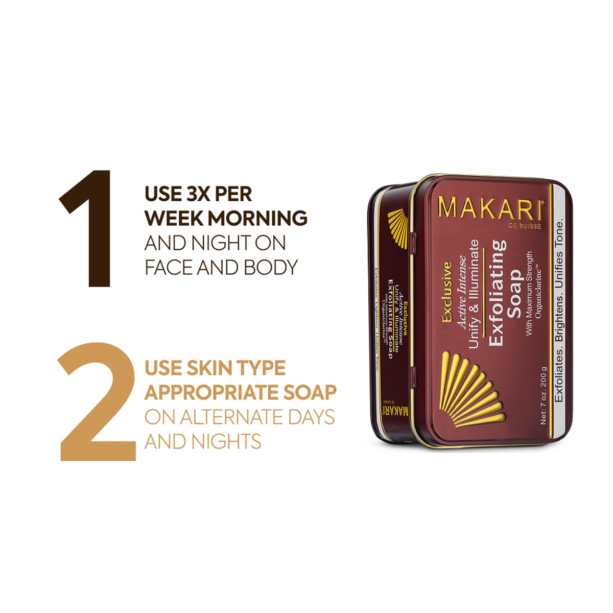 MAKARI soap bar dark spots focus suggests evening tone over time