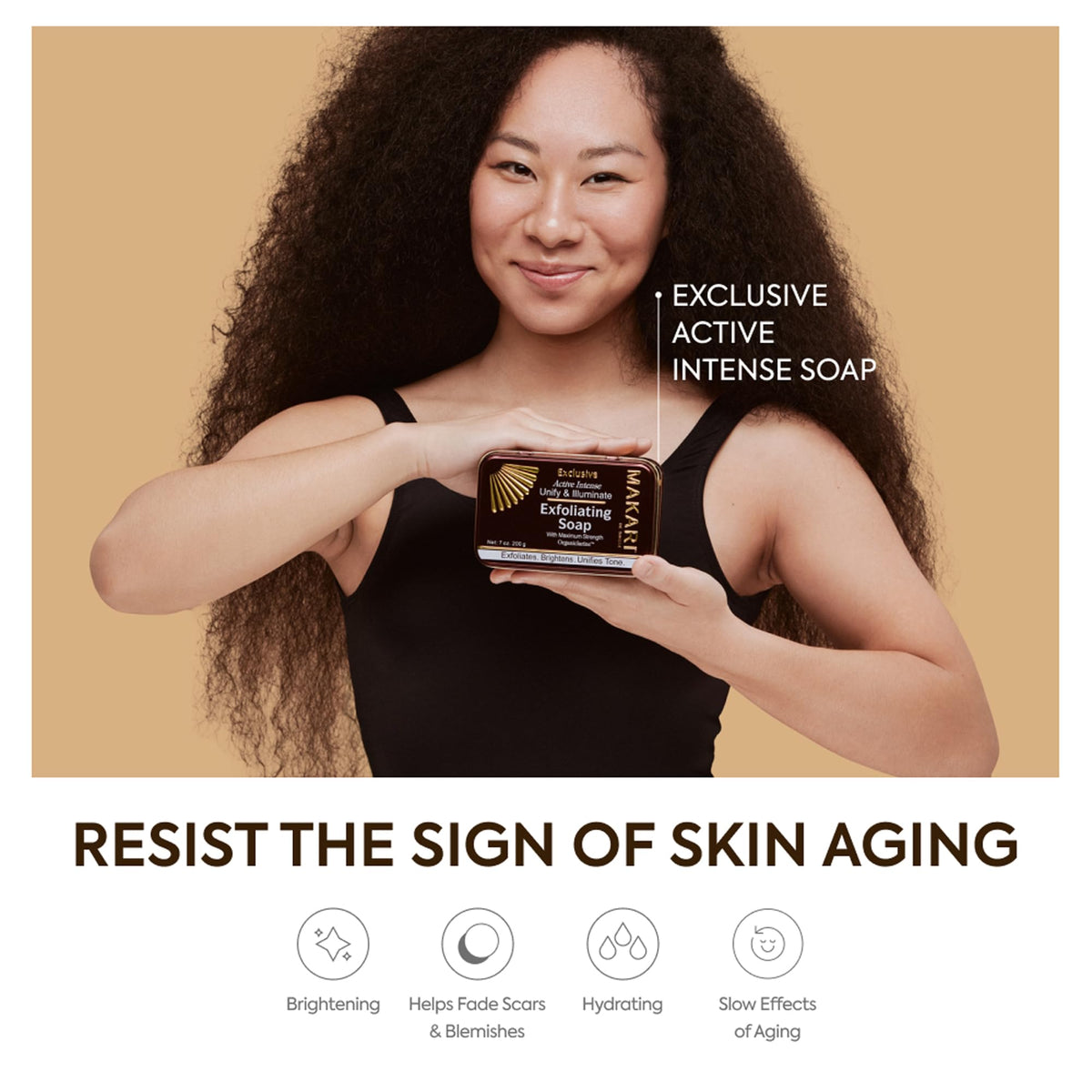 MAKARI soap texture detail emphasizes exfoliation and smooth skin feel
