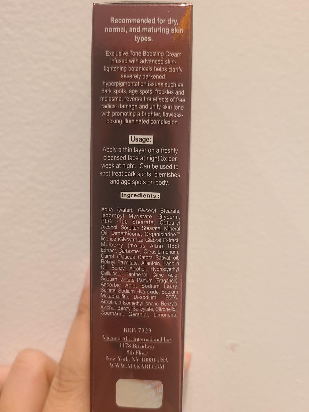 MAKARI tone-boosting cream image suggests improved skin brightness