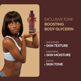 Makari glycerin bottle in use showing potential for even toned skin through daily hydration