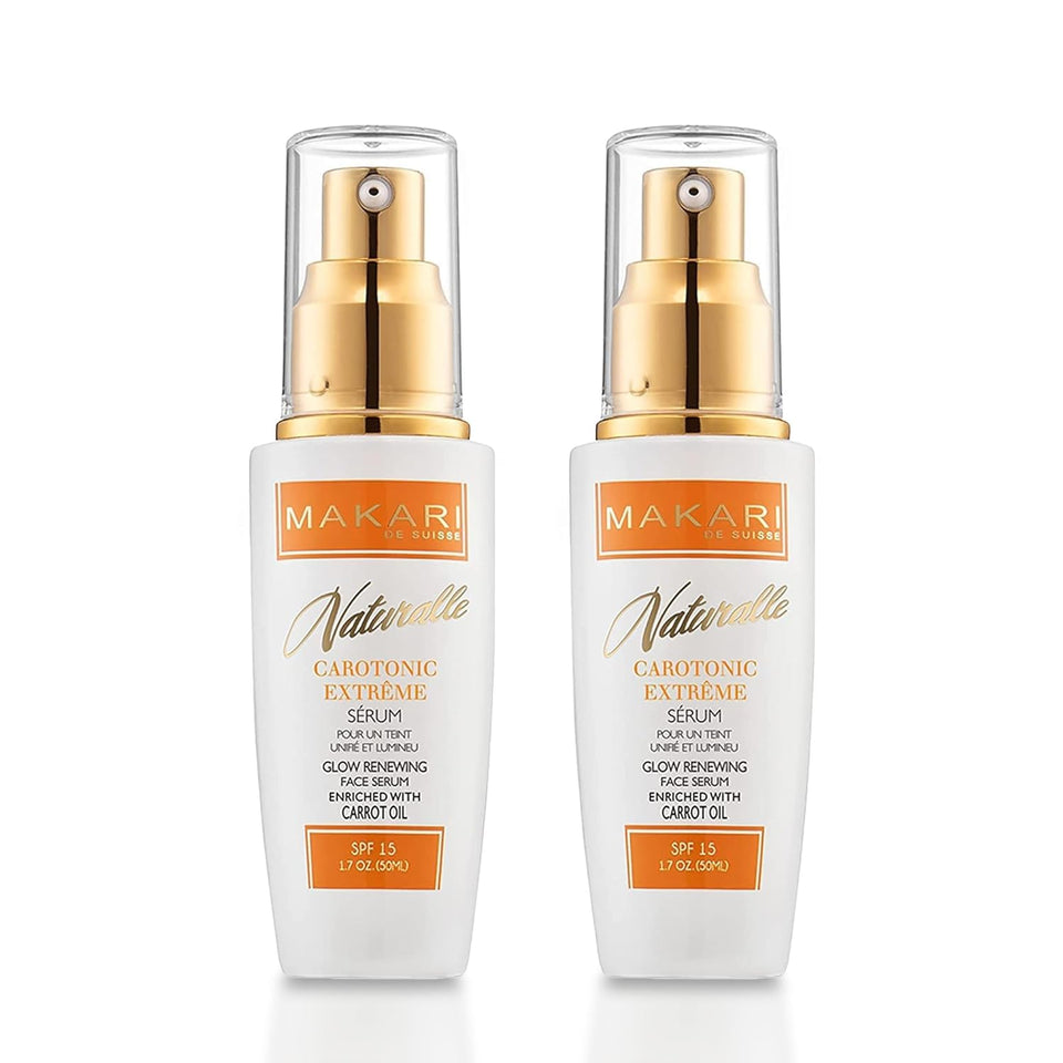 Makari Naturalle Carotonic Extreme Brightening Serum bottle front showing SPF15 and 2-pack value.