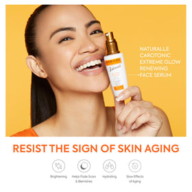 Makari Naturalle Carotonic Serum ingredients Vegeclairine and carrot oil showcased in bottle shot.