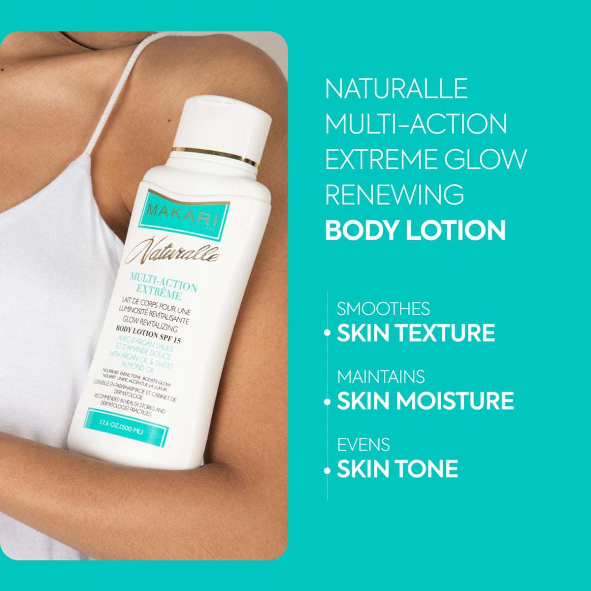 Pump dispenser of MAKARI Naturalle Extreme Body Lotion SPF15 for easy application