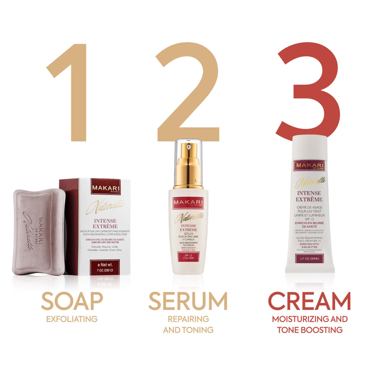 Makari Naturalle Intense Brightening Face Cream emphasizes elasticity and aging care.