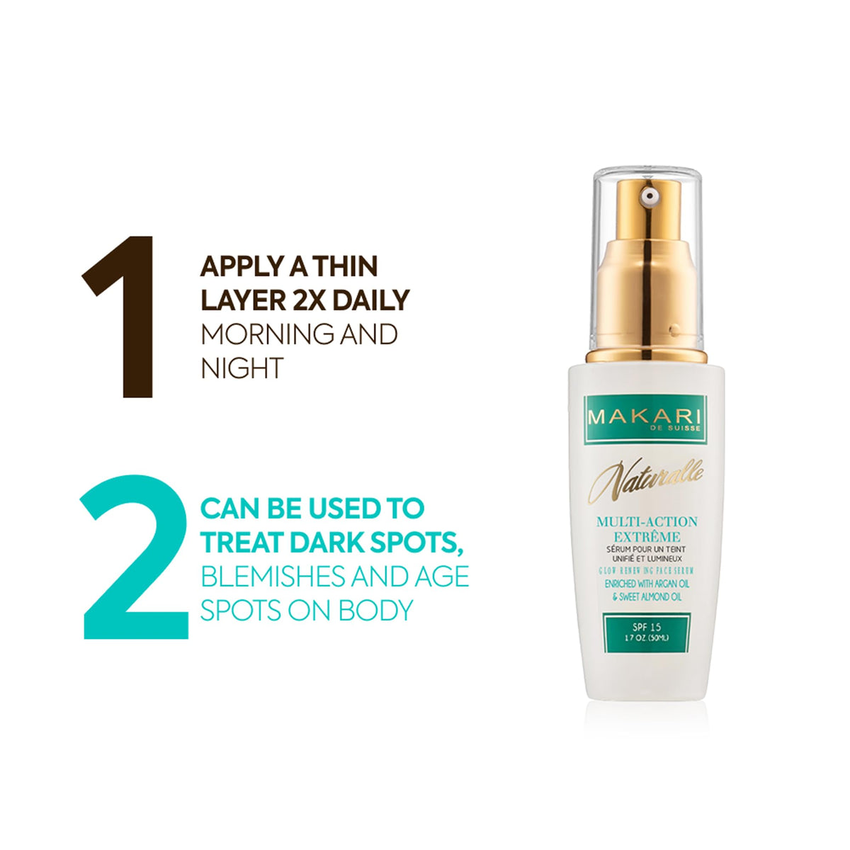 Makari Naturalle serum applied to clean face for even-toned skin