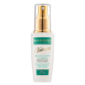 Makari Naturalle serum bottle front view highlighting hydration for uneven skin