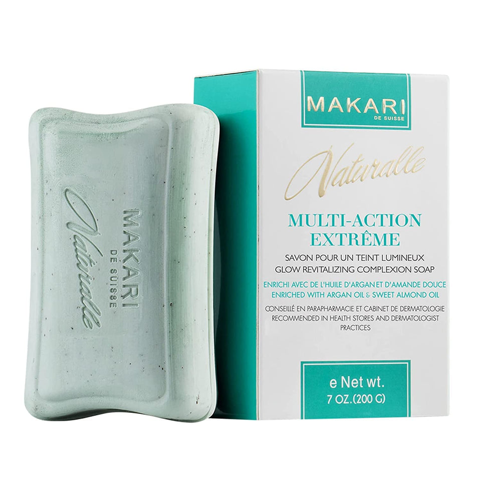 Makari Naturalle soap bar close-up texture showing a moisturizing formula.