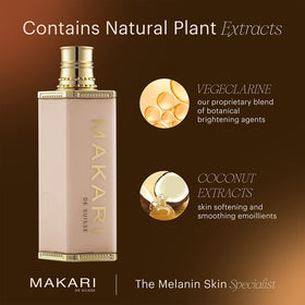 Makari Premium+ Body Brightening Milk glow on skin indicating luminosity.