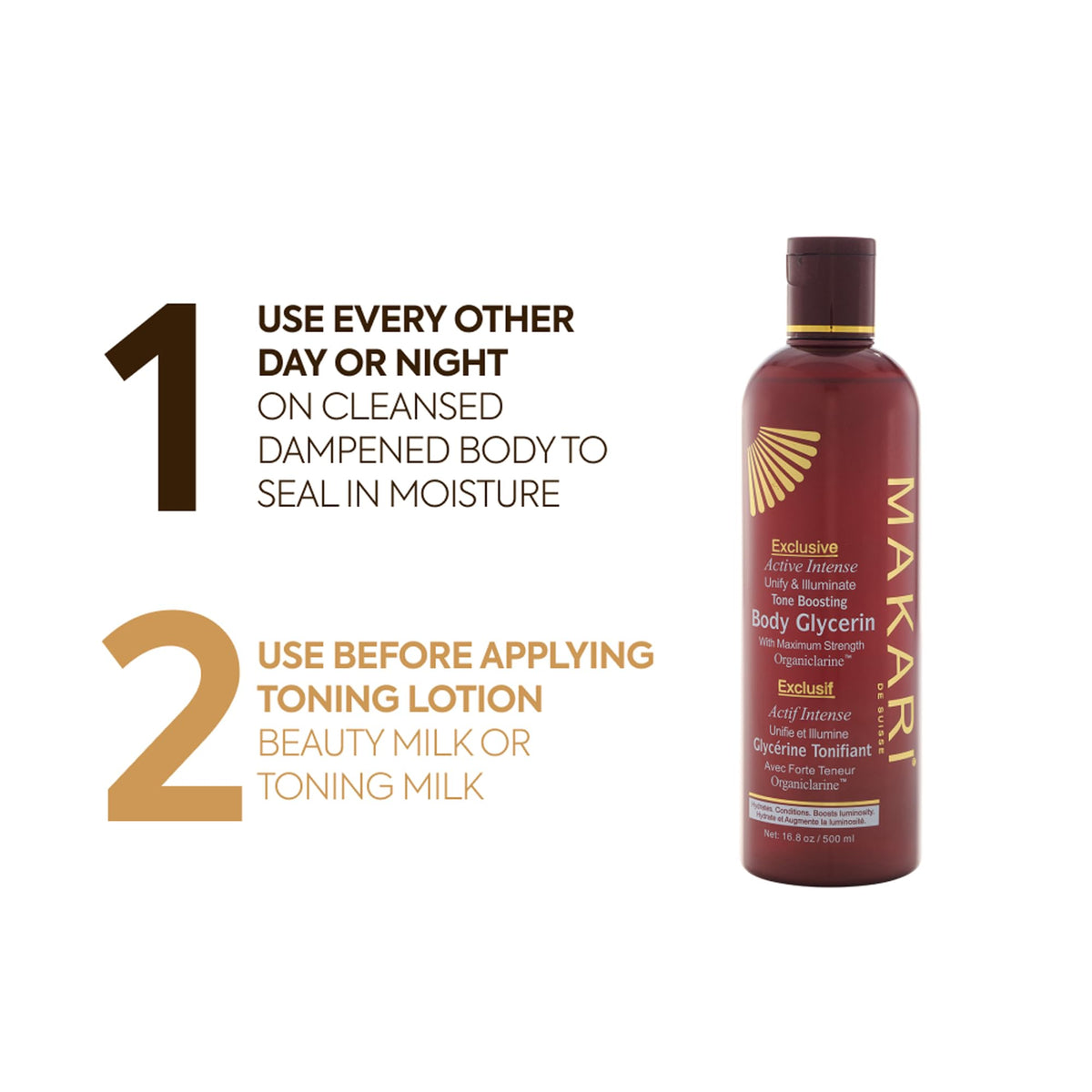 Makari tone boosting glycerin texture on skin indicating glow and moisture