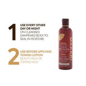 Makari tone boosting glycerin texture on skin indicating glow and moisture