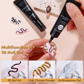 Noir embossed detailing provides dramatic contrast for chic nail art