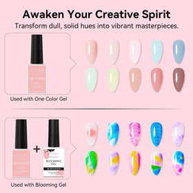 Makartt Blooming Gel-Marble effect on nails creates watercolor-like highlights.