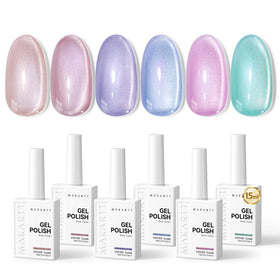 Makartt cat eye gel polish in green shimmer for a chic at-home manicure.