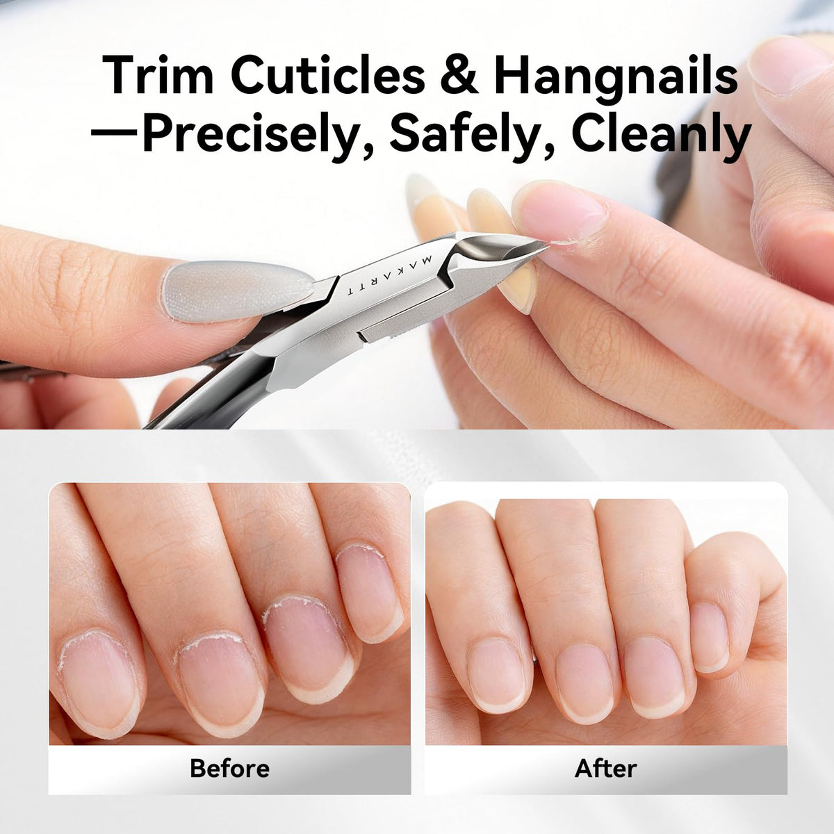 Makartt cuticle nipper showing 5mm blade for controlled trimming around nails
