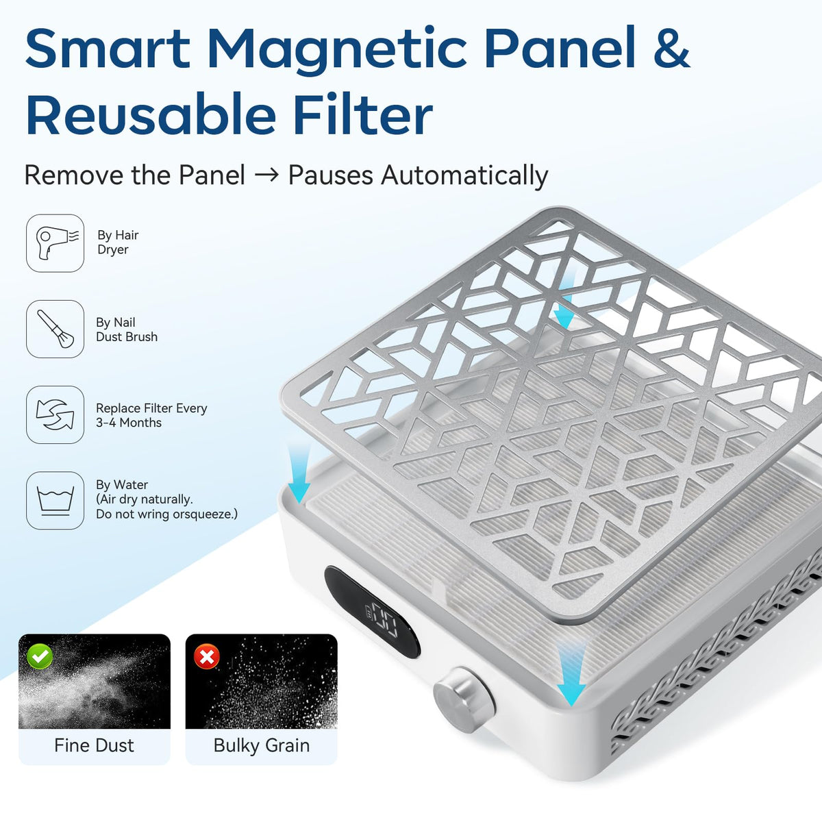 Makartt DACCAL reusable filter being cleaned emphasizes easy maintenance.