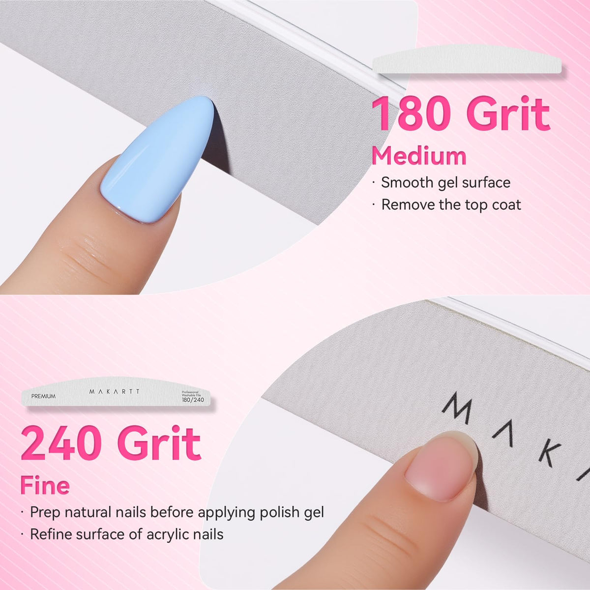 Makartt dual-sided nail files offer shaping and prep surfaces for natural nails