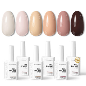 Makartt gel nail polish set swatches in nude and brown tones for everyday looks.