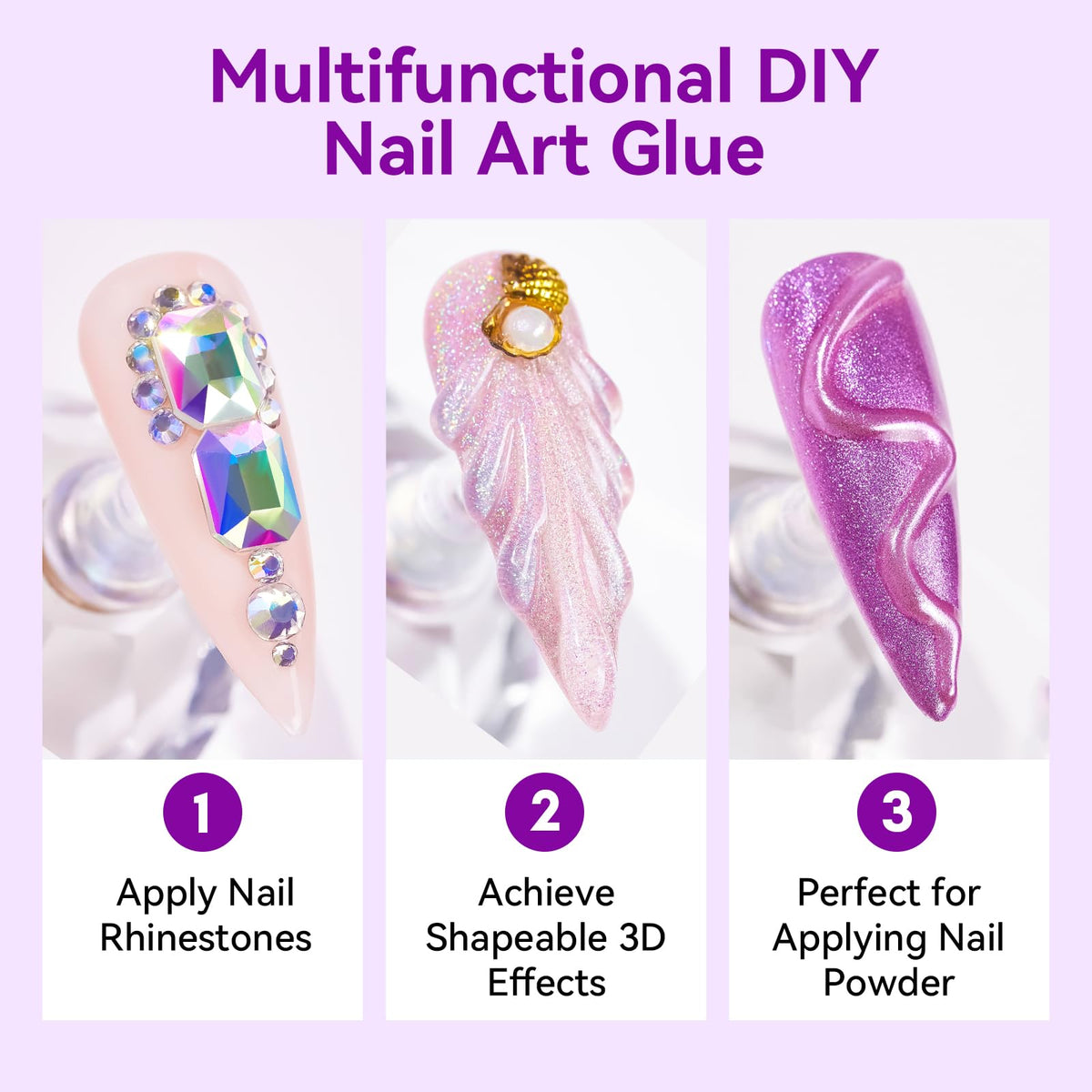 Makartt Nail Art 3D rhinestones bonded on nails with glue