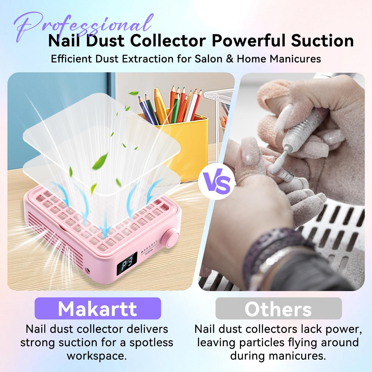 Makartt Nail Dust Collector LED display enables quick speed adjustments