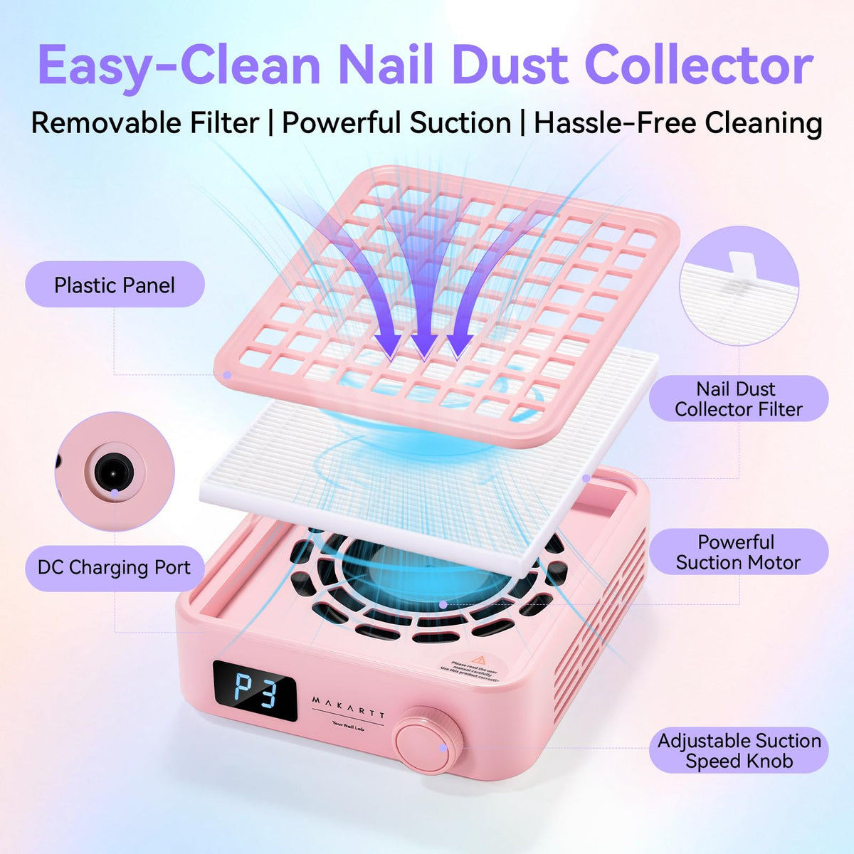 Makartt Nail Dust Collector magnetic cover and simple filter access