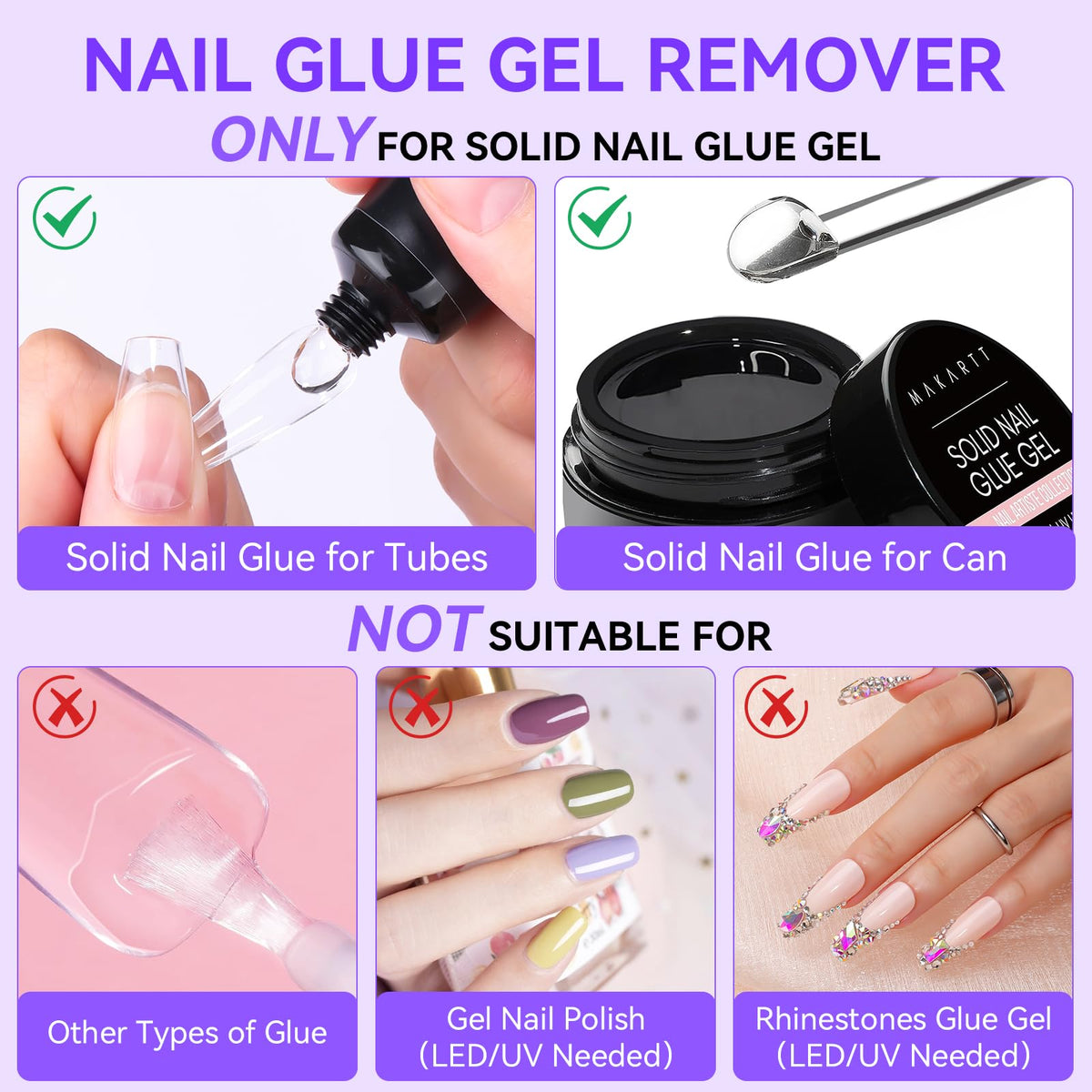 Makartt nail glue tube design shown for easy application by beginners.