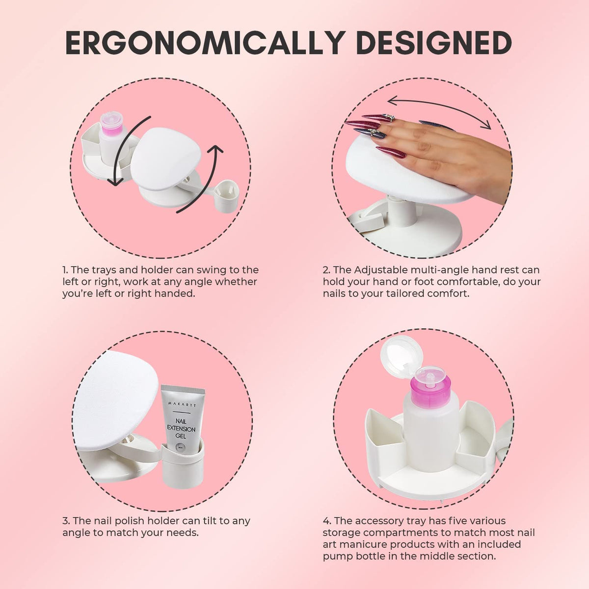 Makartt nail stand pedicure foot rest provides steady placement during sessions.