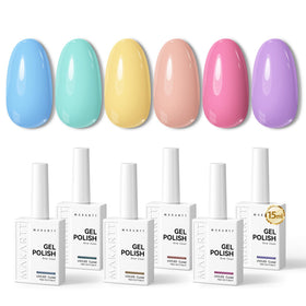 Makartt Pastel Gel Polish Set swatches show six soft shades for versatile looks