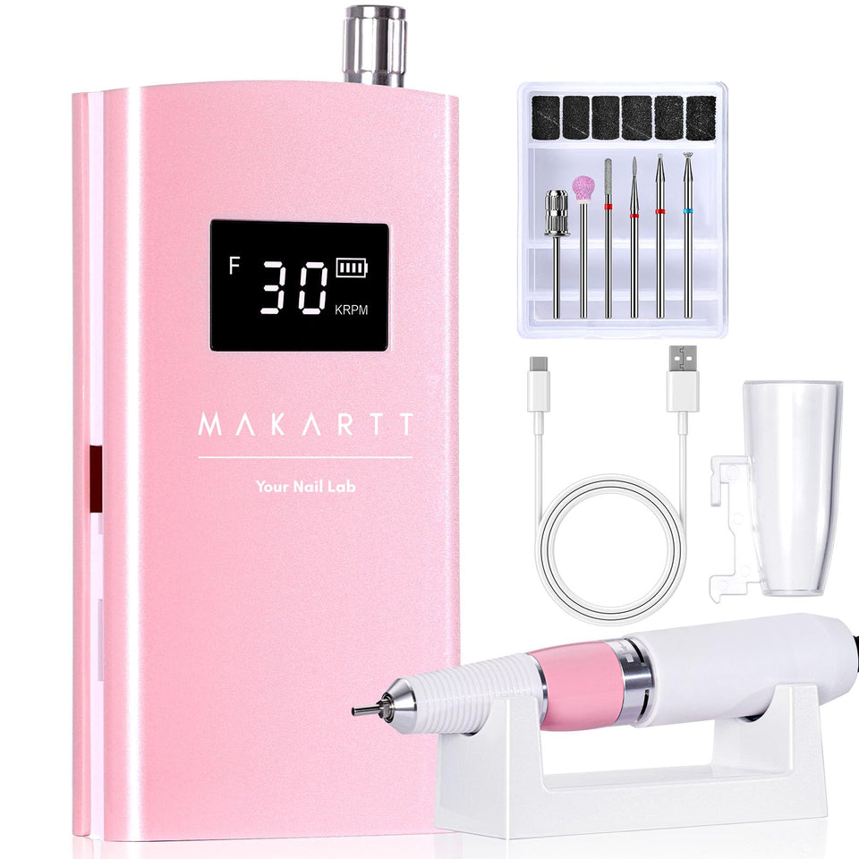 Makartt Perlarie pearly pink cordless nail drill for precise acrylic and gel removal.