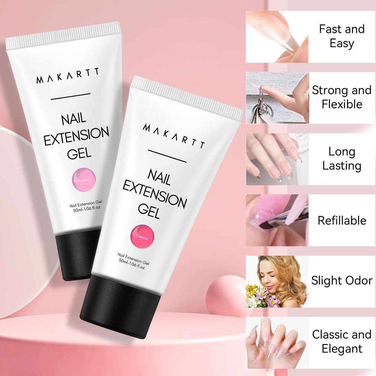 Makartt poly nail gel kit with hot pink bottle for vibrant color extensions