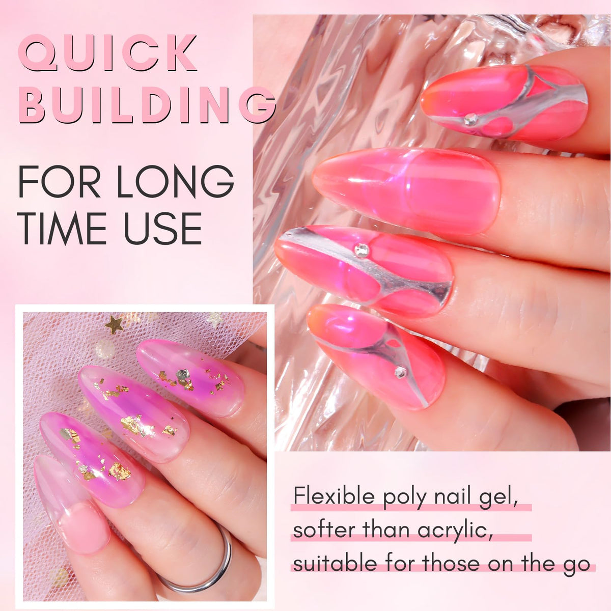 Makartt poly nail gel kit swatches preview showing color mix