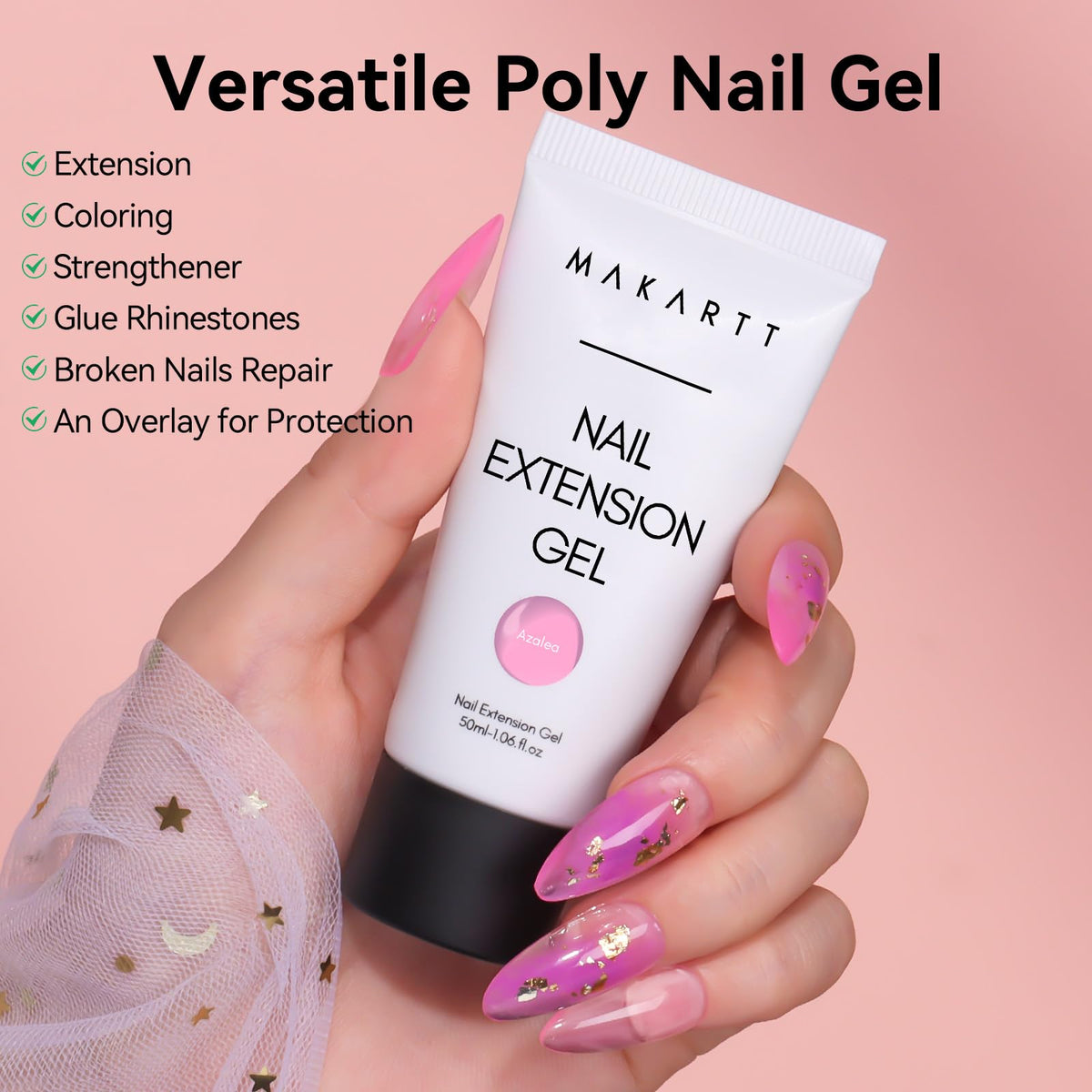 Makartt poly nail gel kit setup image showing dual forms and slip solution