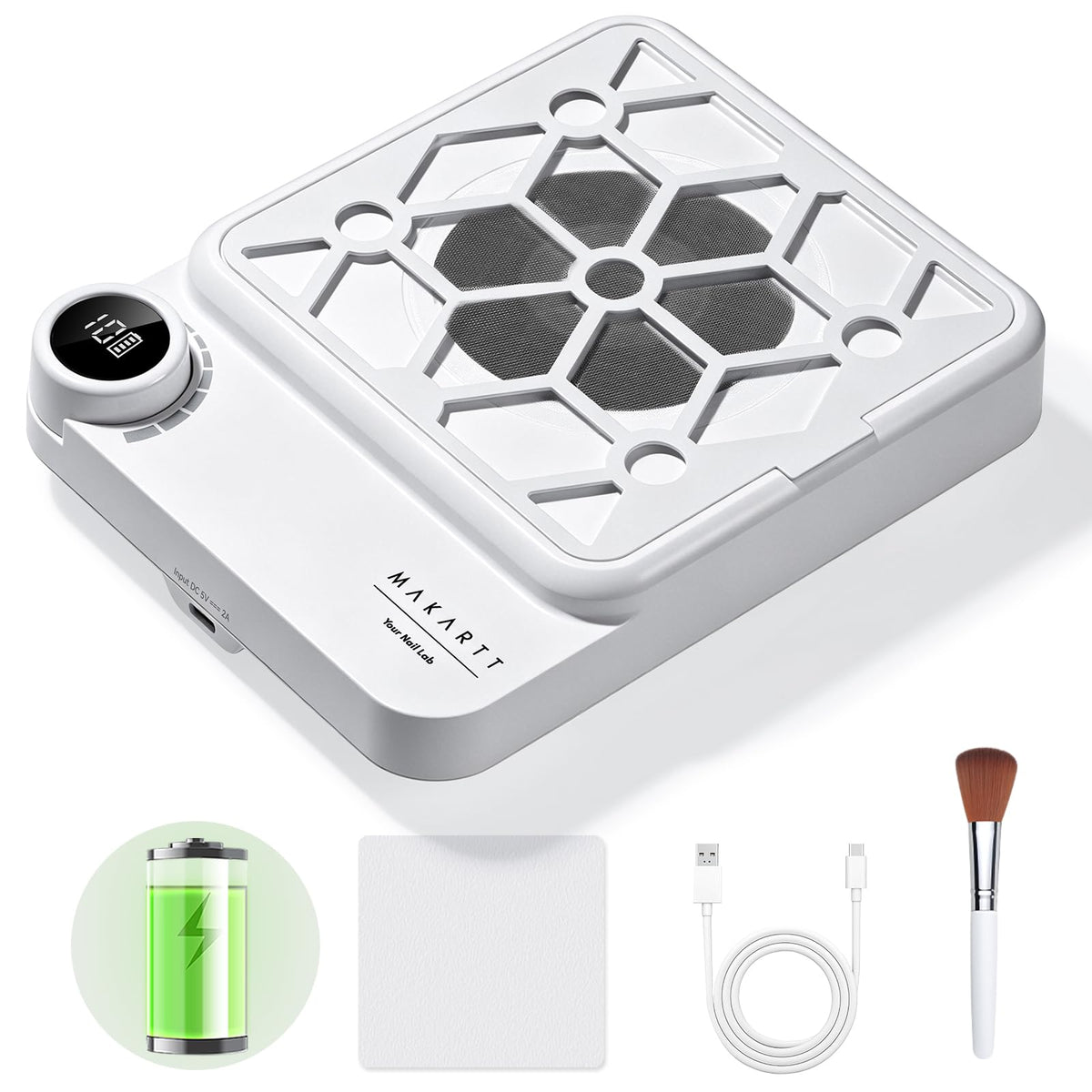 Makartt Rechargeable Nail Dust Collector front view with strong suction for clean work