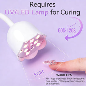 Makartt Rhinestone Glue cures under UV lamp for quick results