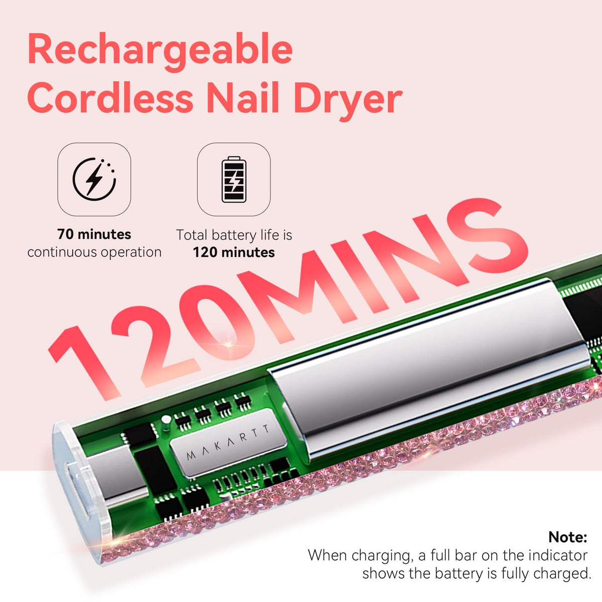 Makartt UV Nail Lamp LCD display shows timer and battery status