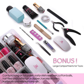 Makartt wide extra-space supports larger bottles and nail accessories.