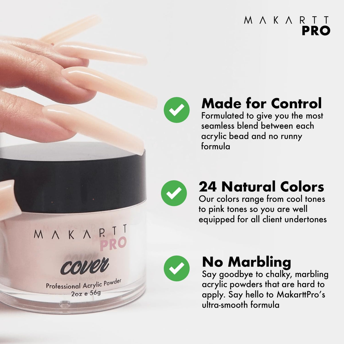 MakarttPro powder demonstrates strong adhesion for durable nail enhancements.