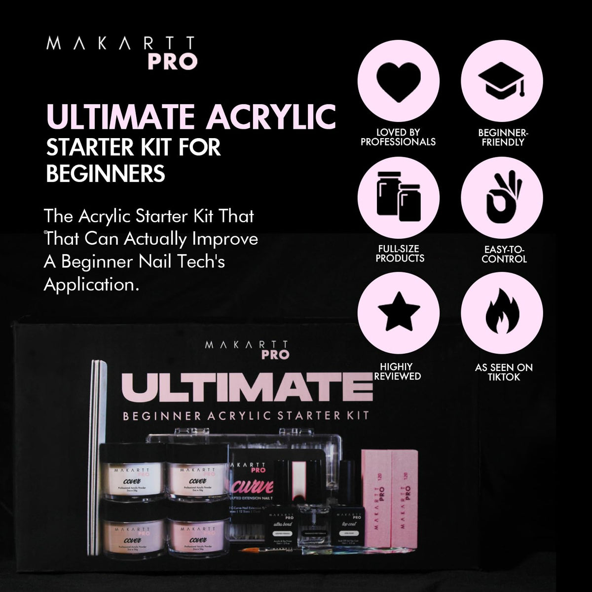MakarttPro acrylic starter kit clear powder for natural-looking nails.