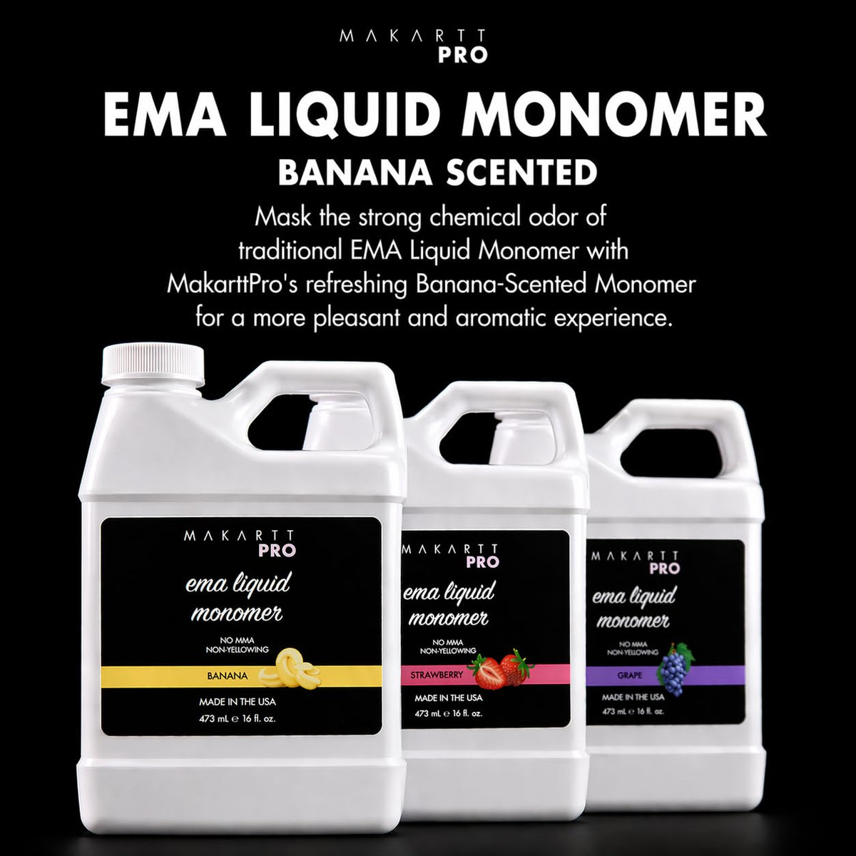 MakarttPro banana scented monomer application glide for smooth acrylic application.