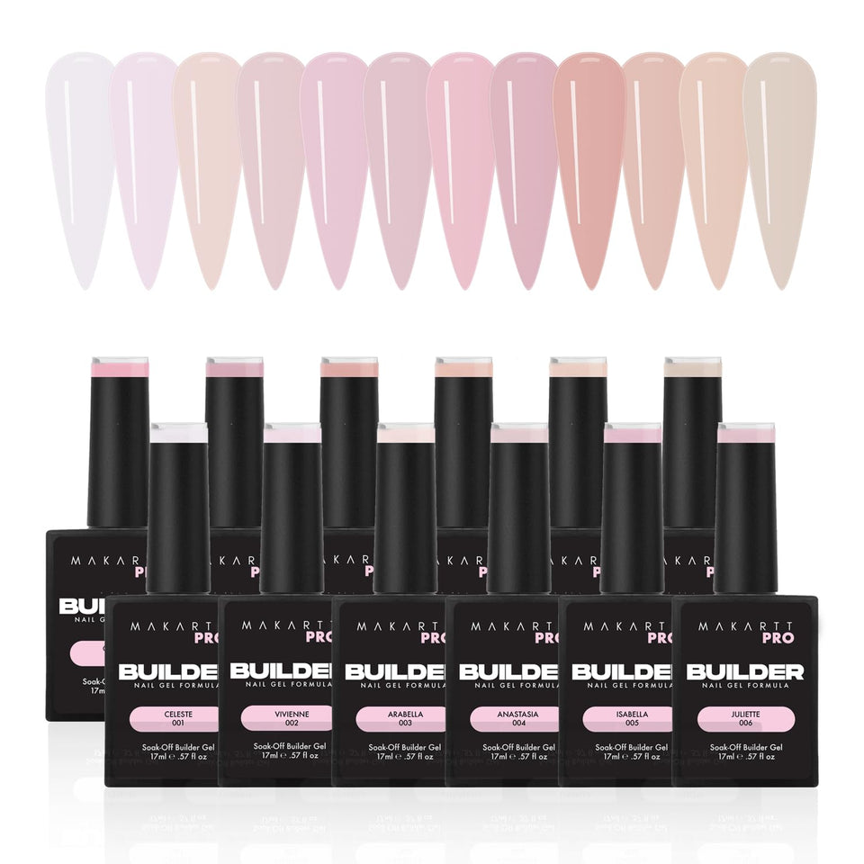 MakarttPro builder gel in bottle with 12 shades for natural overlays