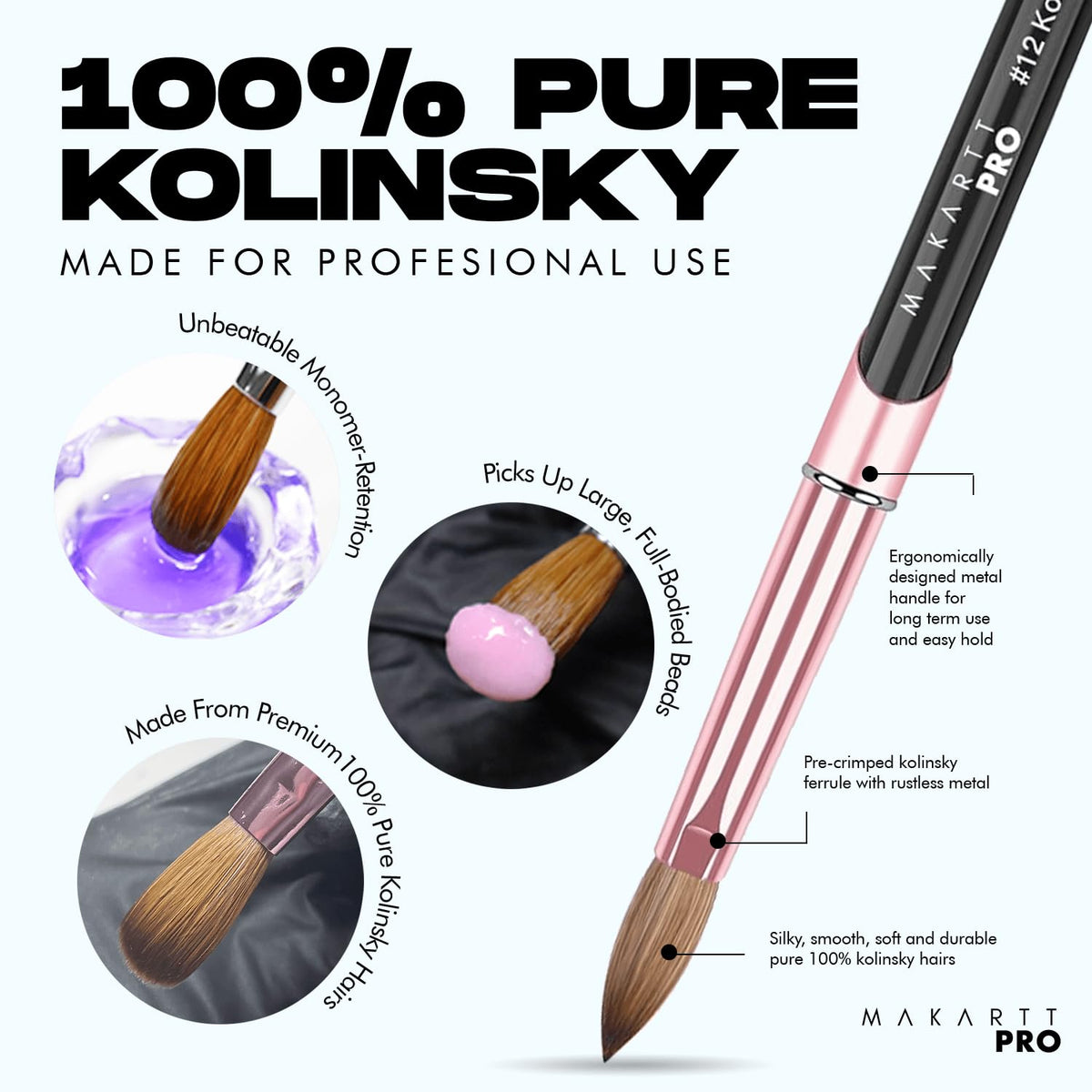 Anti-clogging design of MakarttPro Kolinsky brush keeps application clean