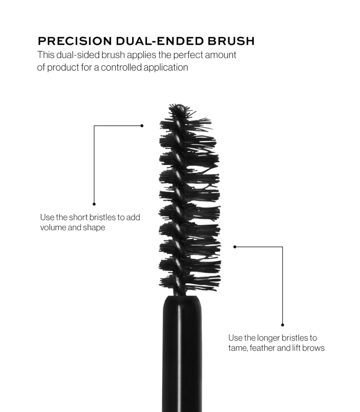 MAKE Beauty Infinite Hold Brow Tint dual-brush in-use image shows volume and tame.