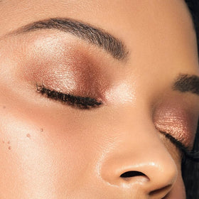 MAKE Beauty multi-chromatic eye shadow foiled gold effect highlights light beautifully.