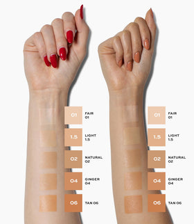 Make Beauty Skin Tint Diffusion Dew 01 Fair swirl on cheek demonstrates blendable coverage.