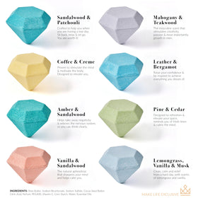 make life exclusive 8-pack bath bombs for men with masculine scents for stress relief.