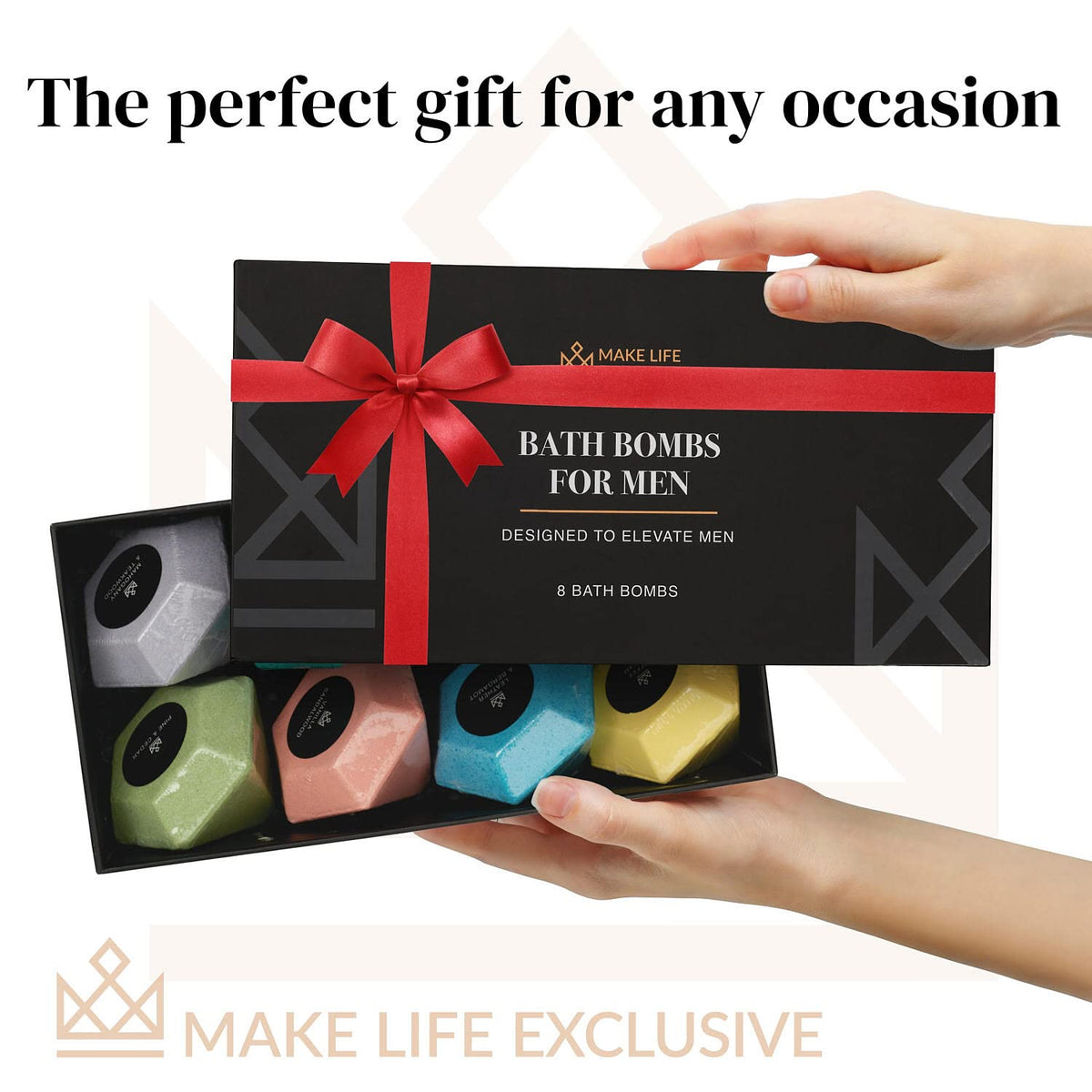 make life exclusive diamond-shape bath bombs provide long-lasting fizz and mood-lifting aroma.
